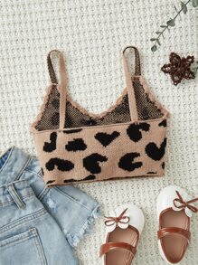 SHEIN Toddler Girls Graphic Pattern Cami Knit Top - Khaki - View 2