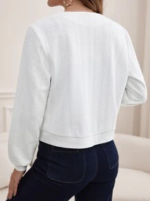 SHEIN Frenchy Button Front Pocket Patched Crop Jacket - White - View 2