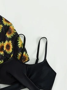 少女向日葵交叉印花比基尼套装和和服夏日海滩