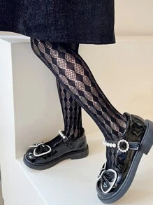 Niñas Medias de malla unicolor - Negro - Ver 3