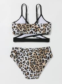 Tween Girl 豹纹裹身比基尼套装 夏日海滩 - 彩色 - 查看 2