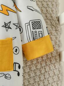 Bé trai sơ sinh Đồ họa Hoạt hình Viền tương phản Áo liền quần & Mũ - trắng - Xem 3