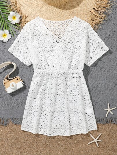 青少女實心中空交叉領深v紋理套裝