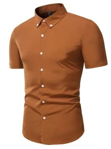 Manfinity Homme Áo sơ mi Nam Nút phía trước màu trơn Giải trí - màu nâu - Xem 3