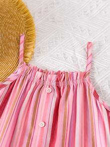 Niñitas Vestido de tirantes de rayas bajo con fruncido - Rosa - Ver 3