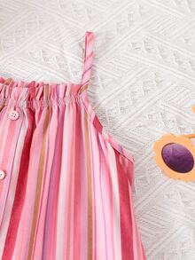 Niñitas Vestido de tirantes de rayas bajo con fruncido - Rosa - Ver 4