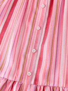 Niñitas Vestido de tirantes de rayas bajo con fruncido - Rosa - Ver 5