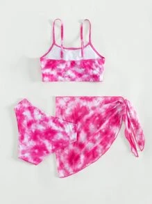 青少年扎染比基尼套装搭配沙滩裙夏日海滩