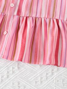 Niñitas Vestido de tirantes de rayas bajo con fruncido - Rosa - Ver 6