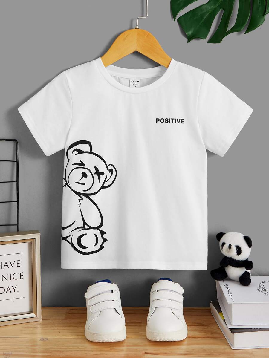 SHEIN Tops con trai lớn Hoạt hình Lá thư Giải trí - trắng - Xem 1