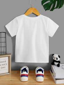SHEIN Tops con trai lớn Hoạt hình Lá thư Giải trí - trắng - Xem 2