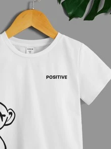 SHEIN Tops con trai lớn Hoạt hình Lá thư Giải trí - trắng - Xem 3