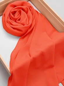 1pc Solid Color Fashionable Textured Chiffon Rectangular Scarf/Hijab - Burnt Orange - View 1