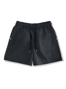 Manfinity 1 Miếng Lỏng lẻo Nam Eo dây rút Quần short Với Contrast Piping - màu đen - Xem 3