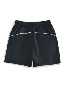 Manfinity 1 Miếng Lỏng lẻo Nam Eo dây rút Quần short Với Contrast Piping - màu đen - Xem 4