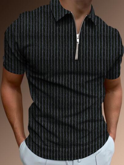 Manfinity Homme 男士條紋印花POLO衫