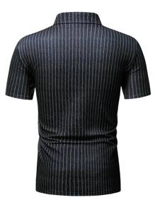 Manfinity Homme Men Striped Print Polo Shirt - Black - View 2