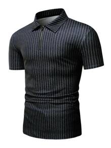 Manfinity Homme Men Striped Print Polo Shirt - Black - View 3
