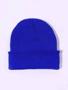 Rhinestone Heart & Star Decor Cuff Beanie - Royal Blue - View 2
