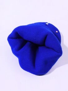 Rhinestone Heart & Star Decor Cuff Beanie - Royal Blue - View 3