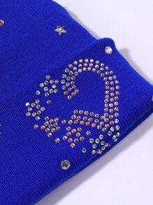 Rhinestone Heart & Star Decor Cuff Beanie - Royal Blue - View 5