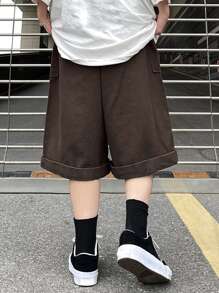 Claim Dot Quần Short Nam Dây kéo màu trơn Giải trí - Cà phê nâu - Xem 2