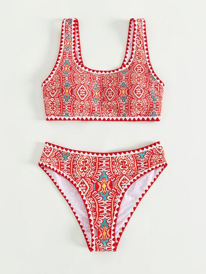 Conjunto de bikini con estampado completo para verano en la playa