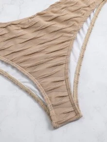 Drawstring Side Bandeau Bikini Set Summer Beach - Khaki - View 7