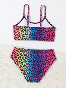 SHEIN Tween Girl Ombre Leopard Print Bikini Set Summer Beach