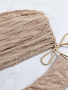 Drawstring Side Bandeau Bikini Set Summer Beach - Khaki - View 8