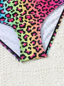 SHEIN Tween Girl Ombre Leopard Print Bikini Set Summer Beach