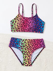 SHEIN Tween Girl Ombre Leopard Print Bikini Set Summer Beach