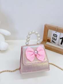 Cặp sách Trẻ em Nơ Bướm Ngọc trai màu trơn - Hồng - Xem 1