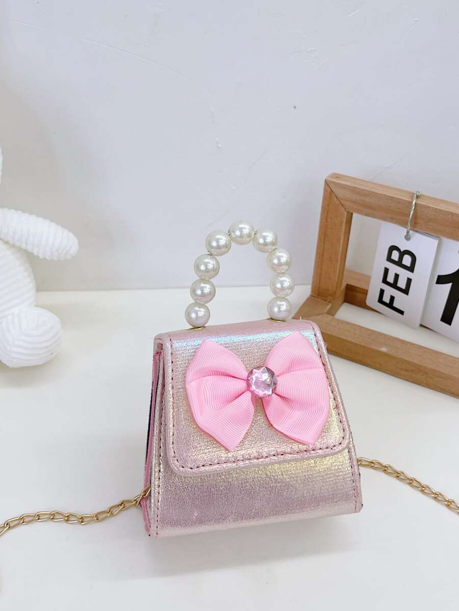 Cặp sách Trẻ em Nơ Bướm Ngọc trai màu trơn - Hồng - Xem 1