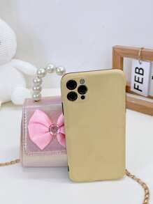 Cặp sách Trẻ em Nơ Bướm Ngọc trai màu trơn - Hồng - Xem 3