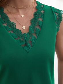 SHEIN Frenchy Contrast Floral Embroidery Mesh Scallop Trim Tee Summer Tops