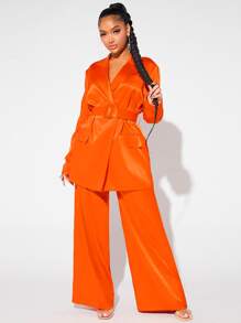 SHEIN SXY 西裝領腰帶緞面西裝外套