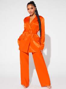 SHEIN SXY 西裝領腰帶緞面西裝外套