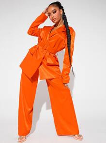 SHEIN SXY 西裝領腰帶緞面西裝外套