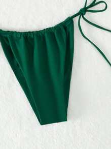 SHEIN Swim Summer Beach Solid Bikini Set Triangle Bra & Thong Bottom 2 Piece Bathing Suit - Dark Green - View 4