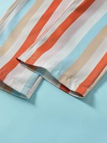 Toddler Girls Asymmetrical Neck Ruffle Trim Top & Striped Belted Trousers - Multicolor - View 4