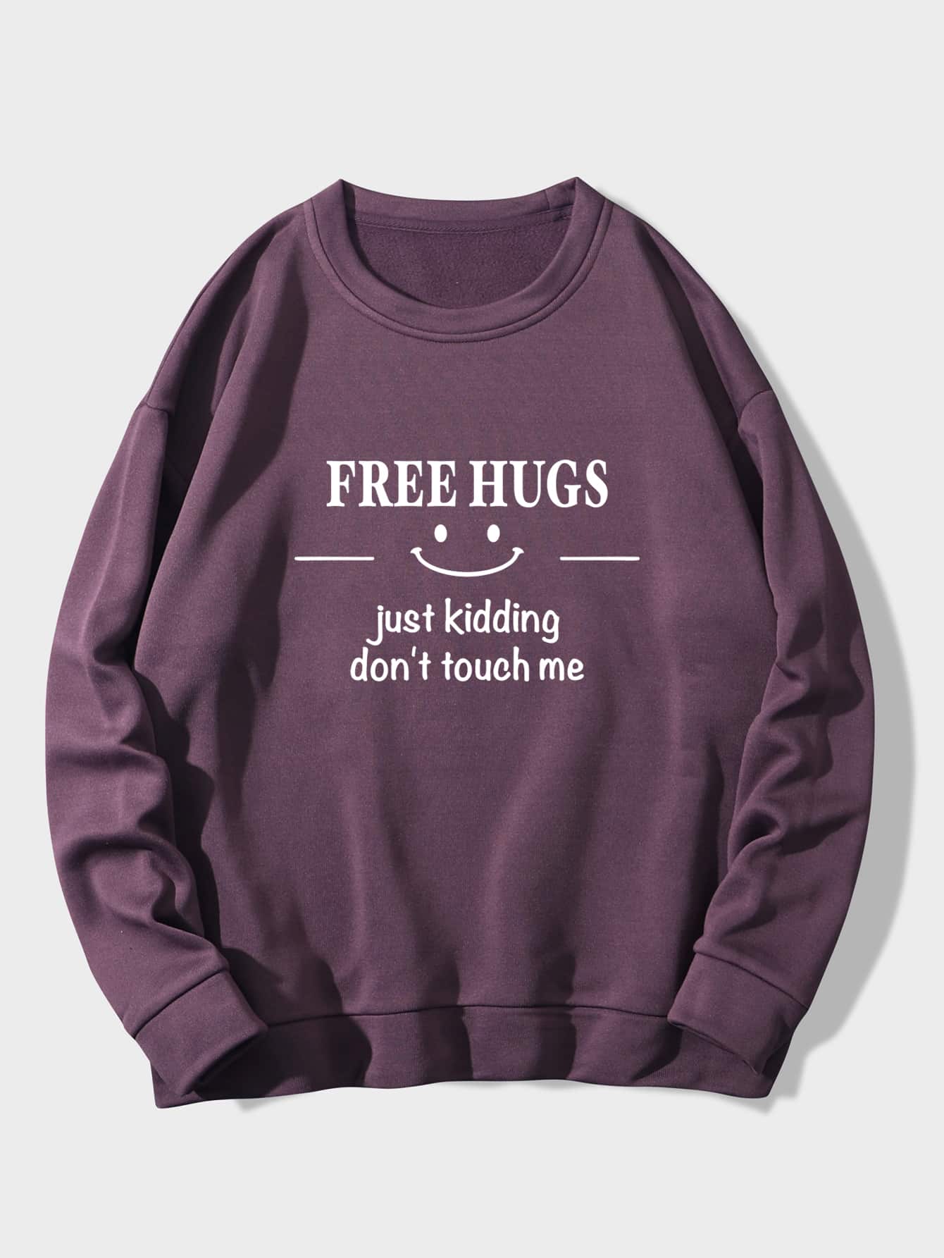 SHEIN LUNE Slogan Graphic Thermal Lined Sweatshirt - Mauve Purple - View 1