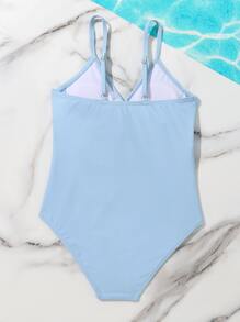 Girls Frill Trim One Piece Swimsuit - Baby Blue - View 2