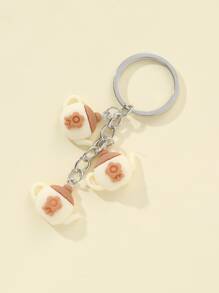 Flower Decor Teapot Charm Keychain - Multicolor - View 1