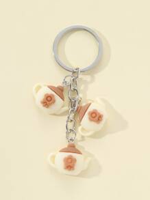 Flower Decor Teapot Charm Keychain - Multicolor - View 2