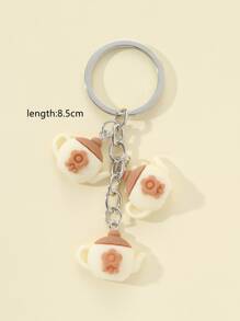 Flower Decor Teapot Charm Keychain - Multicolor - View 3
