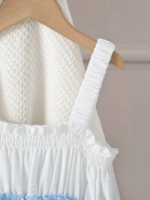 Niñas Vestido de tirantes de dos tonos bajo con fruncido - Azul y blanco - Ver 4