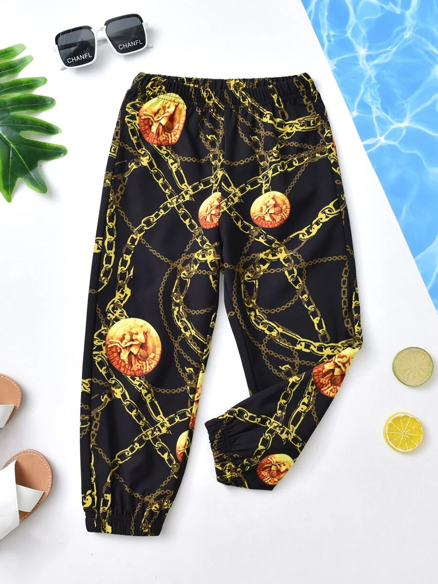 Toddler Boys Chain Print Trousers - Black - View 1
