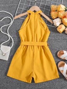 Young Girl Fashionable Halter Neck Sleeveless Princess Style Romper For Summer - Yellow - View 2