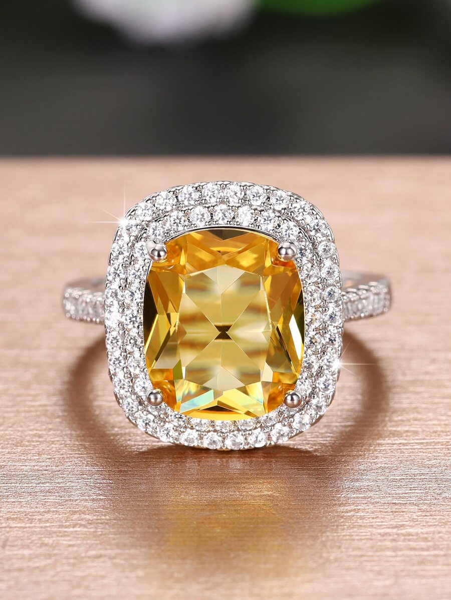Cubic Zirconia Decor Ring - Yellow - View 1